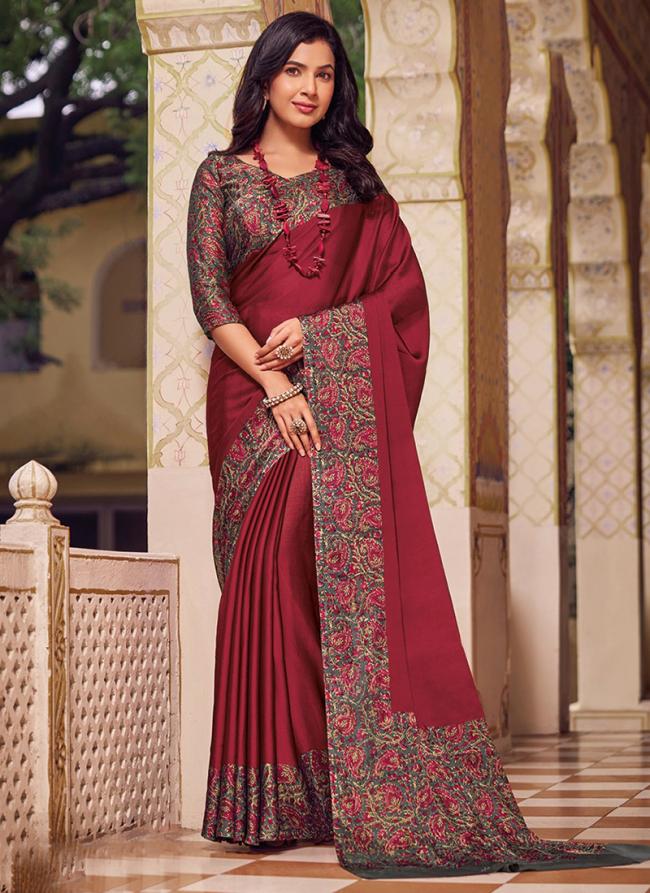 Chiffon Rust Traditional Wear Printed Saree